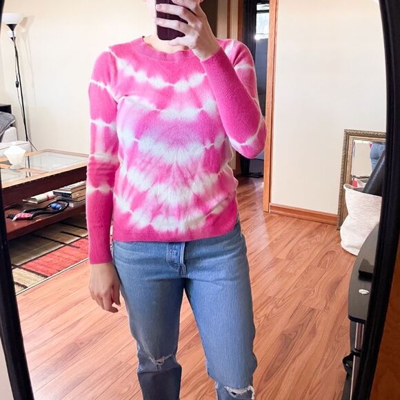 J Crew Cashmere Crew Neck Sweater Tie Dye Pink - Picture 1 of 7
